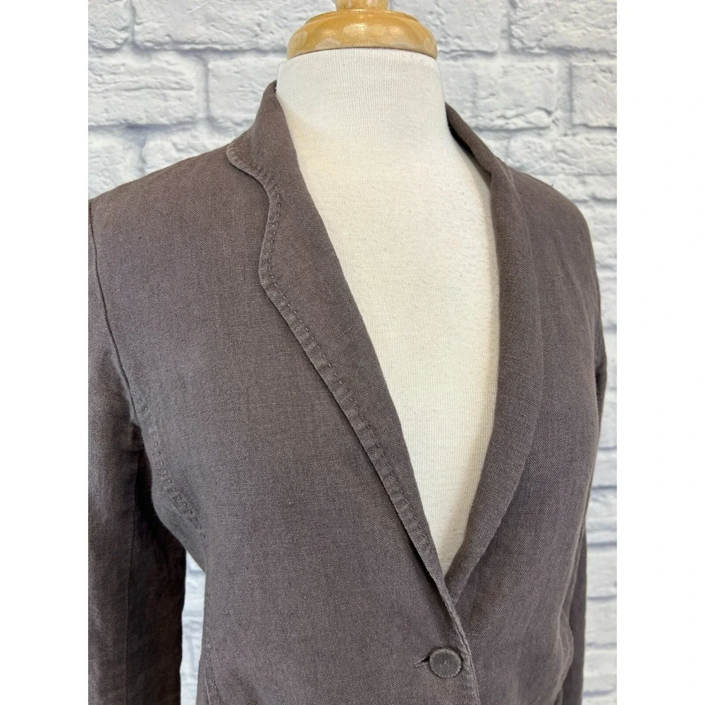 Eileen‎ Fisher Brown One Button Blazer Unlined Irish Linen Pick Stitching SZ S